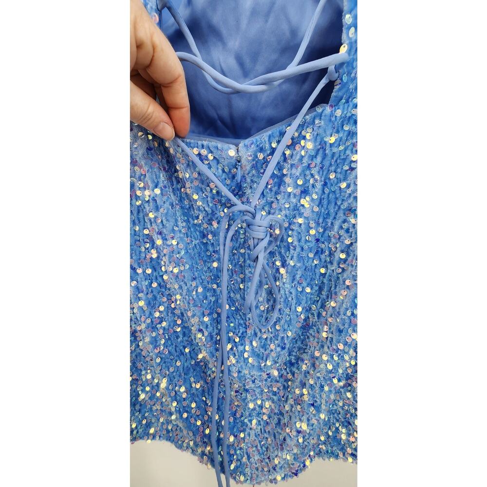 New NWT Stacees Short Sequin Blue Velvet Mini Dress Size‎ 16 In Lavender - Picture 7 of 10